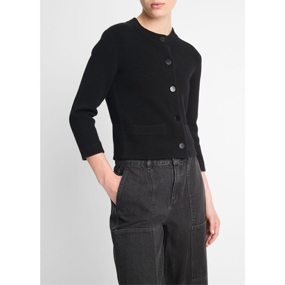 Vince Women's Black Wool Cashmere Shrunken Snap Front Cardigan Small NWOT